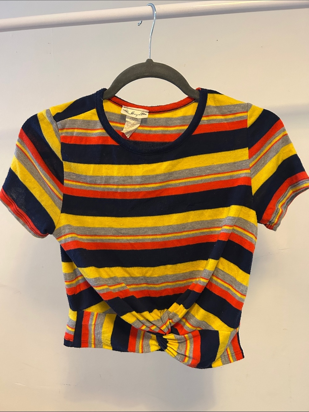 gaze Striped Knot Tee in Yellow, Navy & Red
